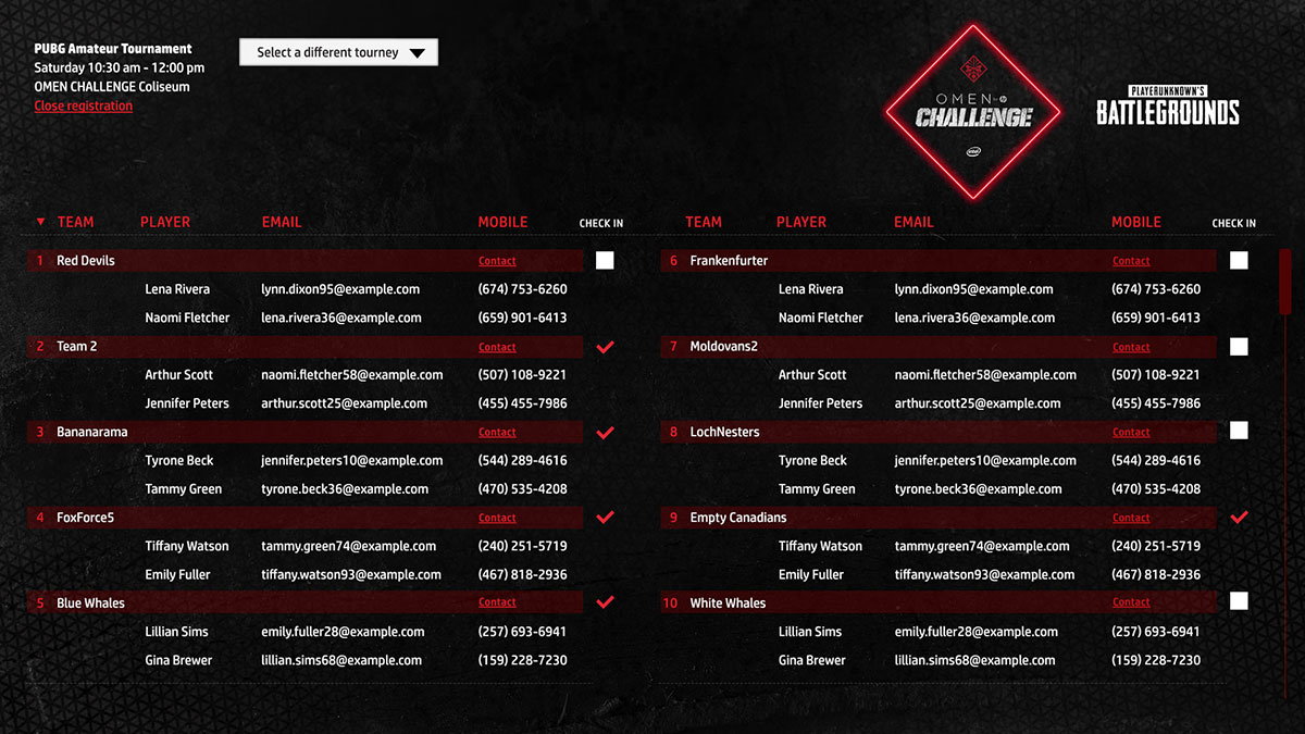 eSports Tournament Registration, Admin & Leaderboard apps